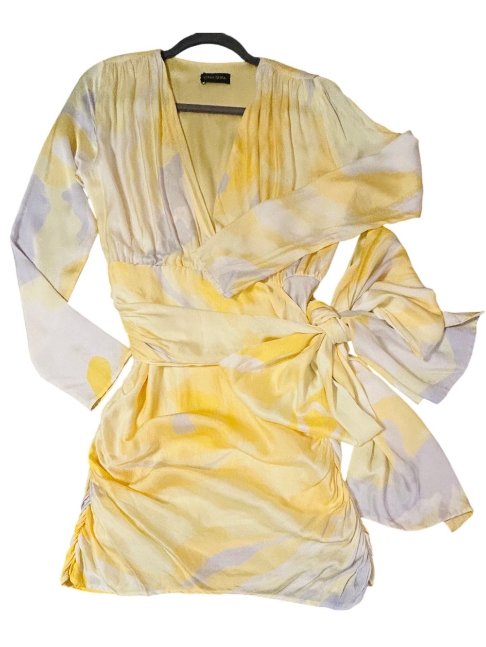 Stine Goya Madison Yellow Abstract Wrap Mini Dress XS Wedding Guest Resort